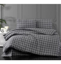 Çeyiz Diyarı Pari Pamuklu 4 Mevsim 200 x 220 cm Çarşaflı Kareli Çift Kişilik Nevresim Takımı Gri