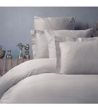 Maxstyle Saten 4 Mevsim 200 x 220 cm Çarşaflı Çizgili Çift Kişilik Nevresim Takımı Gri
