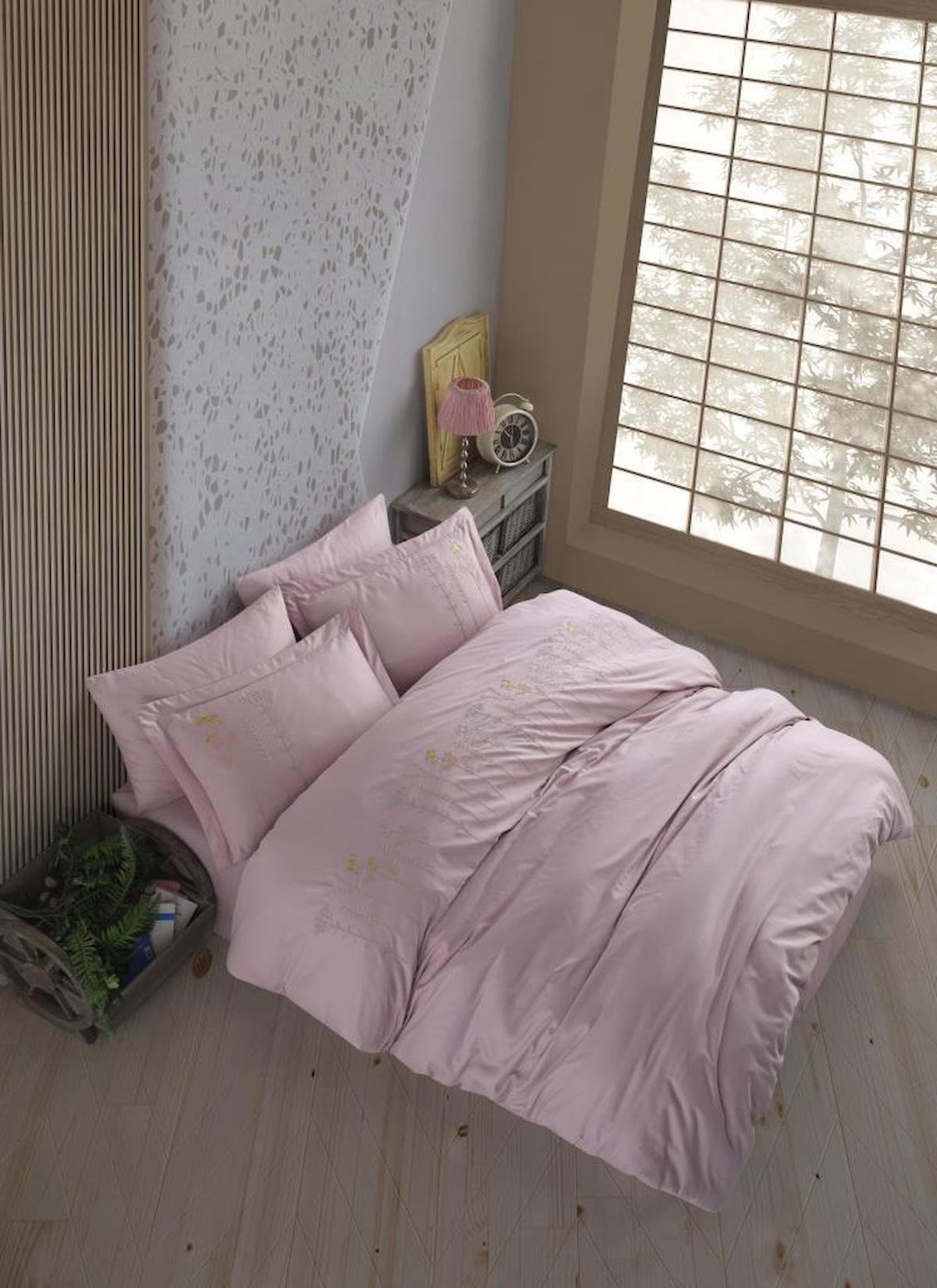 Hobby Poplin 4 Mevsim 200 x 220 cm Çarşaflı Desenli Çift Kişilik Nevresim Takımı Pudra