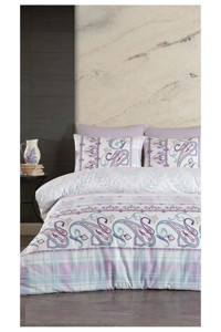 Jolly Home Melina Pamuklu 4 Mevsim 200 x 220 cm Çarşaflı Desenli Çift Kişilik Nevresim Takımı Lila