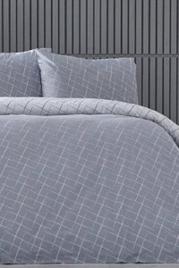 Doqu Home Glimmer Pamuklu 4 Mevsim 200 x 220 cm Çarşaflı Çizgili Çift Kişilik Nevresim Takımı Gri