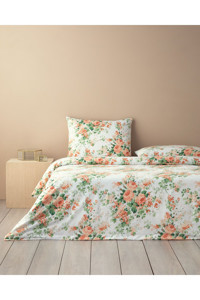 English Home Mystic Rose Pamuklu 4 Mevsim 200 x 220 cm Çarşaflı Çiçekli Çift Kişilik Nevresim Takımı Turuncu