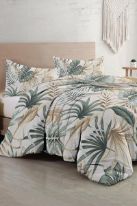 Monohome Botanik Palm Saten 4 Mevsim 200 x 220 cm Çarşaflı Desenli Çift Kişilik Nevresim Takımı Çok Renkli