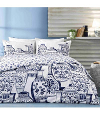 Linens Allday Tuscan Saten 4 Mevsim 200 x 220 cm Çarşaflı Desenli Çift Kişilik Nevresim Takımı Mavi