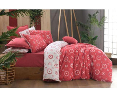 Sarev Merlot Fancy Poplin Pamuklu 4 Mevsim 200 x 220 cm Çarşaflı Desenli Çift Kişilik Nevresim Takımı Beyaz-Kırmızı