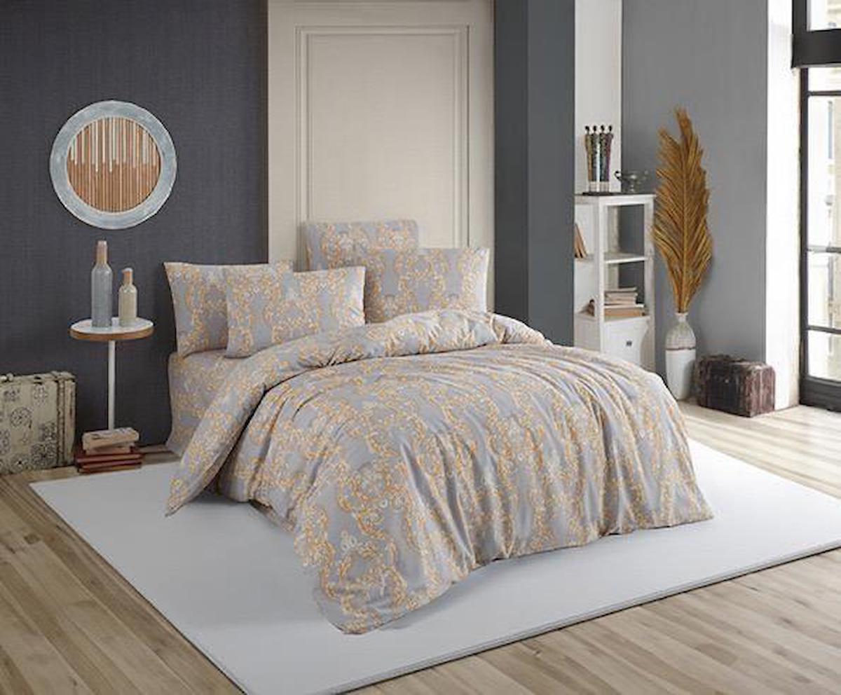 Nevresim Dünyası Sarmaşık Ranforce 4 Mevsim 200 x 220 cm Çarşaflı Lastikli Desenli Çift Kişilik Nevresim Takımı Sarmaşık