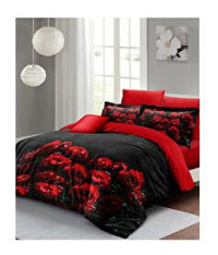 Monohome Sevgililer Günü Saten 4 Mevsim 200 x 220 cm Çarşaflı Desenli Çift Kişilik Nevresim Takımı Kırmızı-Siyah