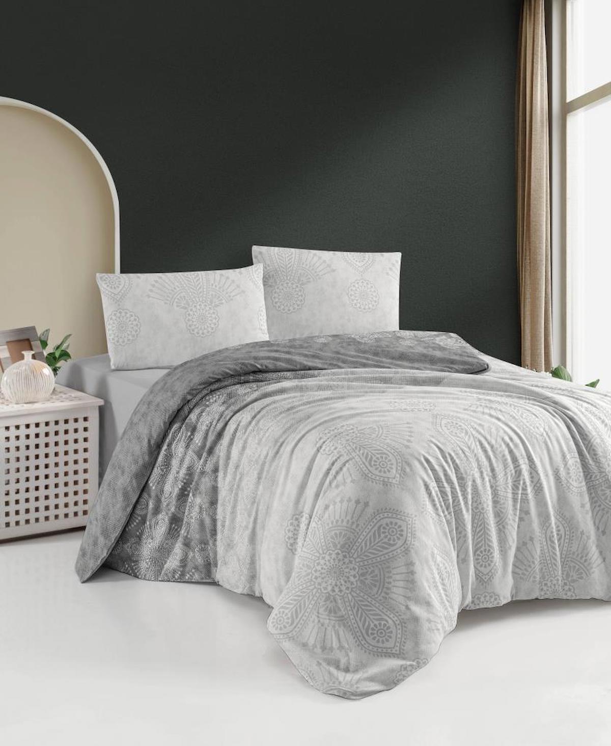 Mulberry Aren Pamuklu 4 Mevsim 200 x 220 cm Çarşaflı Desenli Çift Kişilik Nevresim Takımı Gri