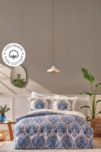 Karaca Home Maisha Pamuklu 4 Mevsim 200 x 220 cm Çarşaflı Desenli Çift Kişilik Nevresim Takımı Mavi