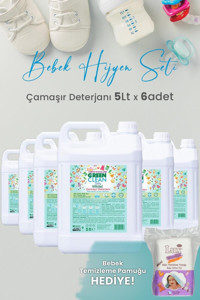 Green Clean Bitkisel 5x6000 ml Sıvı Bebek Deterjanı + Bebek Temizleme Pamuğu