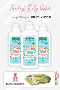 Green Clean 3x1000 ml Sıvı Bebek Deterjanı + Sleepy Doğal Zeytinyağlı 50'li Islak Havlu