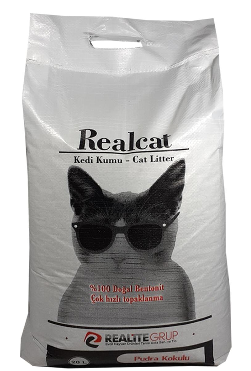 Realcat Pudra Kokusu Topaklanan İnce Taneli Bentonit Kedi Kumu 20 lt