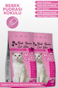 Mi Cat Bebek Pudralı Topaklanan İnce Taneli Aktif Karbonlu Bentonit Kedi Kumu 2x20 lt