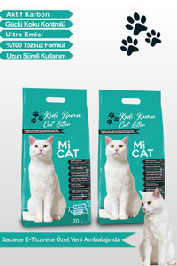 Mi Cat Kokusuz Topaklanan İnce Taneli Aktif Karbonlu Bentonit Kedi Kumu 2x20 lt