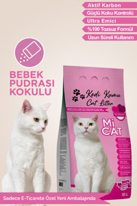 Mi Cat Bebek Pudralı Topaklanan İnce Taneli Aktif Karbonlu Bentonit Kedi Kumu 10 lt