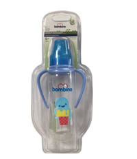 Bambino B066 Plastik Yavaş Akışlı Kulplu 0-6 Ay Desenli Mavi Biberon 250 ml