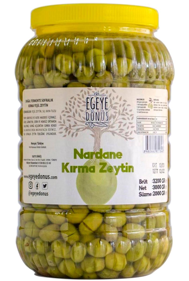 Egeye Dönüş Nardane Tuzlu Salamura Kırma Yeşil Zeytin Pet Kavanoz 2 kg