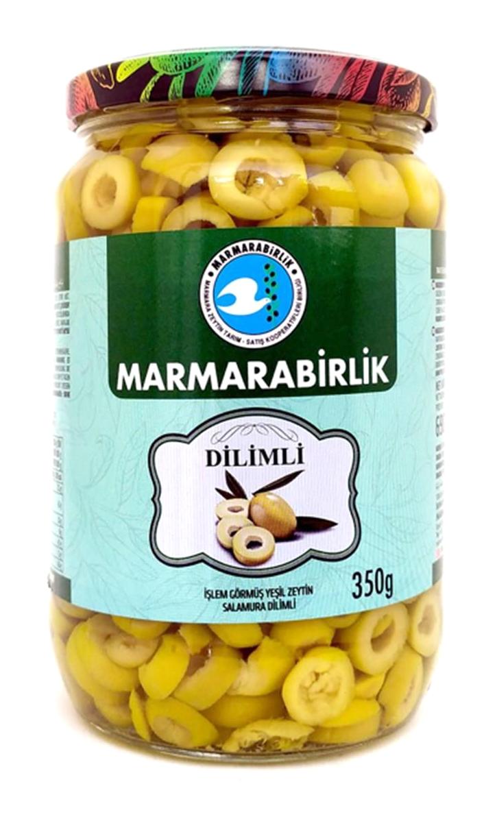 Marmarabirlik Tuzlu Salamura Dilimli Yeşil Zeytin Kavanoz 350 gr
