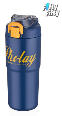 Shotay Çelik 750 ml Pipetli Matara Termos Lacivert - Sarı