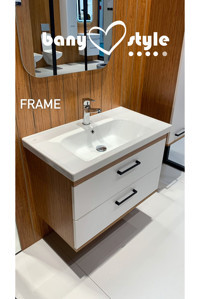 Turkuaz Seramik Frame Klasik Tekli 100 cm Seramik Tezgah Üstü Dikdörtgen Lavabo Beyaz