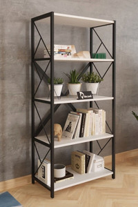 Livenza 5 Bölmeli 5 Raflı Metal-Suntalam 150 cm Beyaz - Siyah
