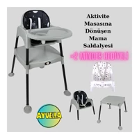 Ayvella Emniyet Kemerli 20 kg Kapasiteli Tekerleksiz Tepsili Oturaklı Portatif Mama Sandalyesi Gri