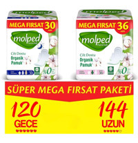 Molped Pure & Soft Organik Antialerjik Orta 30'lu+36'lı Hijyenik Ped 8 Adet