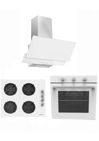 Alveus Ecoplus AF860 - A10 - AD07 Doğalgazlı Cam Klasik Set Üstü Davlumbaz 3'lü Ankastre Set Beyaz