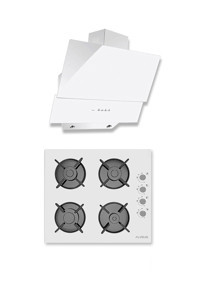 Alveus Pure GLS 640 - MOD 3000 Dokunmatik Doğalgazlı Cam Klasik Ocak Davlumbaz İkili Set 2'li Ankastre Set Beyaz