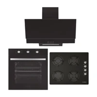 Alveus Gardenya 614 F17-GLS640-MFA614 Doğalgazlı Cam Klasik Set Üstü Davlumbaz 3'lü Ankastre Set Siyah