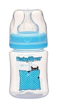 Babytime Bt076 Polipropilen Yenidoğan Kulpsuz 0-18 Ay Desenli Mavi Biberon 150 ml