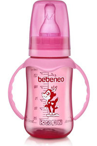Bebeneo Polipropilen Gaz Yapmayan Antikolik Kulplu Desenli Pembe Biberon 140 ml