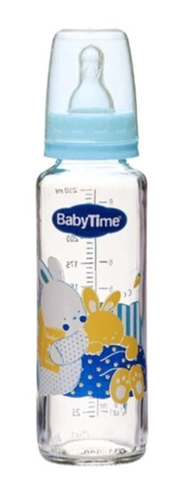 Babytime Polipropilen Yenidoğan Yavaş Akışlı Kulpsuz 0-6 Ay Desenli Mavi Biberon 250 ml