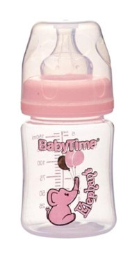 Babytime Bt076 Polipropilen Gaz Yapmayan Antikolik Yenidoğan Yavaş Akışlı Kulpsuz 0-18 Ay Desenli Pembe Biberon 150 ml