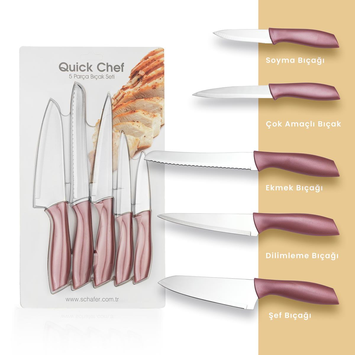 Schafer Quick Chef Çelik 5 Parça Şef Bıçakları Seti