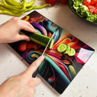Decorita Temperli Cam Orta Çok Renkli Tekli Kesme Tahtası