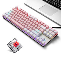 Funien K87 İngilizce Q RGB 87 Tuşlu Red Switch Kablolu Beyaz - Pembe Mekanik Gaming Klavye