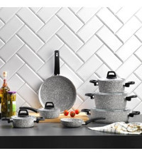 Schafer Dark Storm 12 Parça Cam Kapaklı Bakalit Saplı Granit Tencere Seti