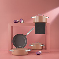 Schafer Moonlight Rosegold 7 Parça Seramik Kapaklı Çelik Saplı Seramik Tencere ve Tava Seti
