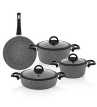 Schafer Cucina 7 Parça Cam Kapaklı Bakalit Saplı Granit Tencere Seti