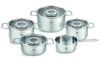 Fissler Pure 9 Parça Cam Kapaklı Çelik Saplı Çelik Tencere Seti