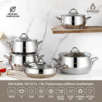 Amboss Parla 10 Parça Cam Kapaklı Çelik Saplı Çelik Tencere Seti