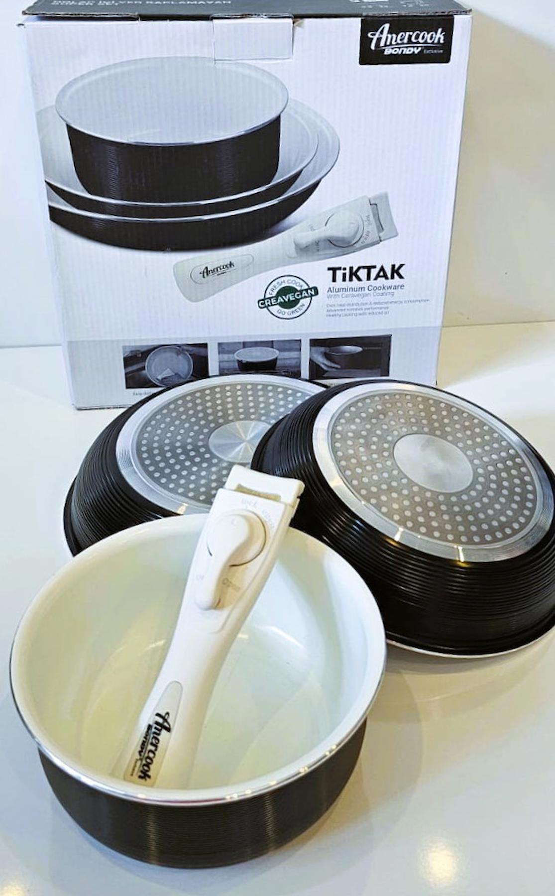 Amercook Bony 4 Parça Kapaklı Bakalit Saplı Seramik Tava Seti
