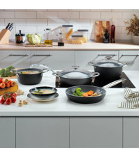 Schafer Night Sky 7 Parça Cam Kapaklı Çelik Saplı Seramik Tencere Seti