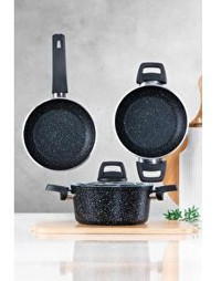 Acar Easy Cook 4 Parça Cam Kapaklı Bakalit Saplı Granit Tencere Seti