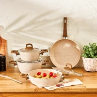 Emsan Royal Natural 7 Parça Cam Kapaklı Bakalit Saplı Granit Tencere Seti