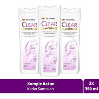 Clear Komple Bakım Kepek Karşıtı Düz Saçlar İçin Kremsiz Şampuan Kadın Şampuanı 3x350 ml