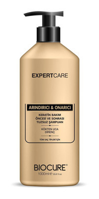 Biocure Expert Care Onarıcı Arındırıcı Düz Saçlar İçin Tuzsuz Sülfatsız Parabensiz Kremsiz Şampuan Unisex Şampuanı 1000 ml