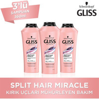 Gliss Hair Miracle Onarıcı Düz Saçlar İçin Kremsiz Şampuan Unisex Şampuanı 3x360 ml