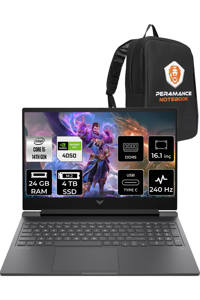 HP Victus 16 9J204EA Harici GeForce RTX 4050 Intel Core i5 14500HX 24 GB DDR5 4 TB SSD 16.1 inç QHD Freedos Gaming Laptop PER4 ÇANTA